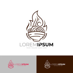 Icon of noodles in a bowl in line style, restaurant logos, fire and noddle
