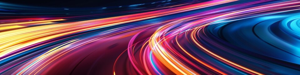 Obraz premium Vibrant Abstract Light Streaks Conveying Speed and Energy, Perfect for Futuristic Tech-Themed Wallpaper or Background, High-Resolution AI-Generated Design