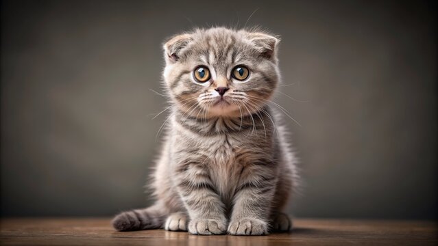 Full-body portrait of a Scottish Fold kitten with folded ears