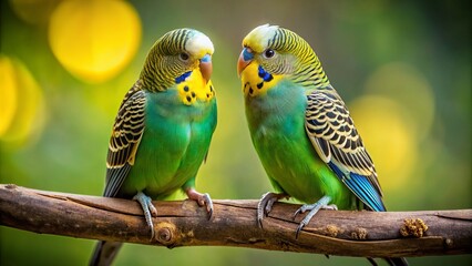 Obraz premium Full-body portrait of a budgerigar pair perched together