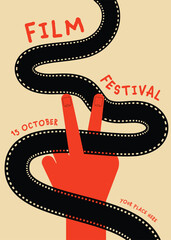 Movie and film festival poster template design with filmstrip modern vintage retro style