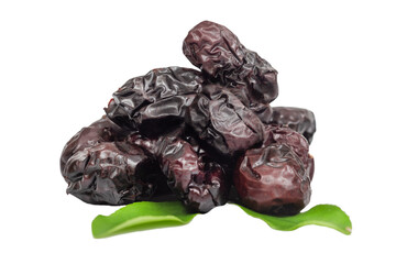 Bunch of ripe jojoba fruits with leaves isolated
