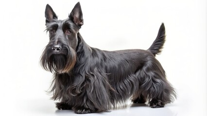 Full-body portrait of a Scottish Terrier with a wagging tail