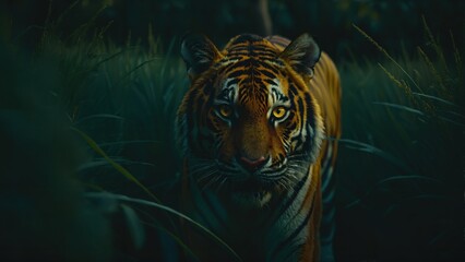 Generative AI, Tiger in Dense Jungle at Night