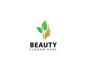 Nature Beauty Logo Design. Woman Face and Leaf Combination with Line art Outline Style. Spa Logo Icon Symbol Vector Illustration.