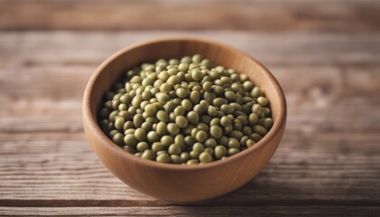 Close up of raw mung bean in a bowl on wooden table