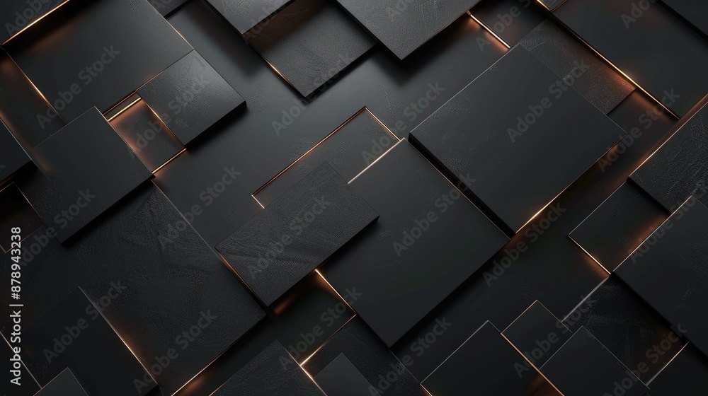 Poster 3d rendering of a dark geometric surface with glowing orange cracks. aig535