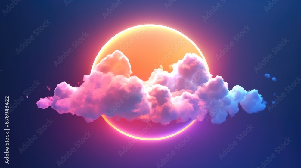 Poster abstract picture of colorful circle shape portal with yellow, blue, purple light reflecting set agai