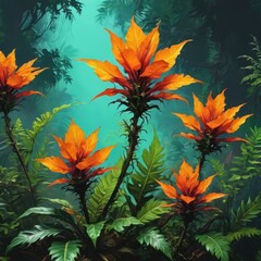 Tropical Orange Flower in a Lush Jungle.