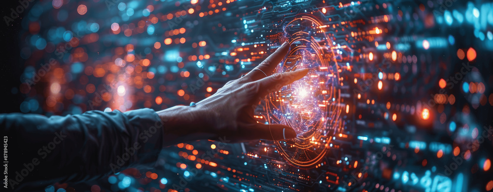 Aufkleber ai technology businessman analyzing virtual data machine learning cybersecurity network future innov