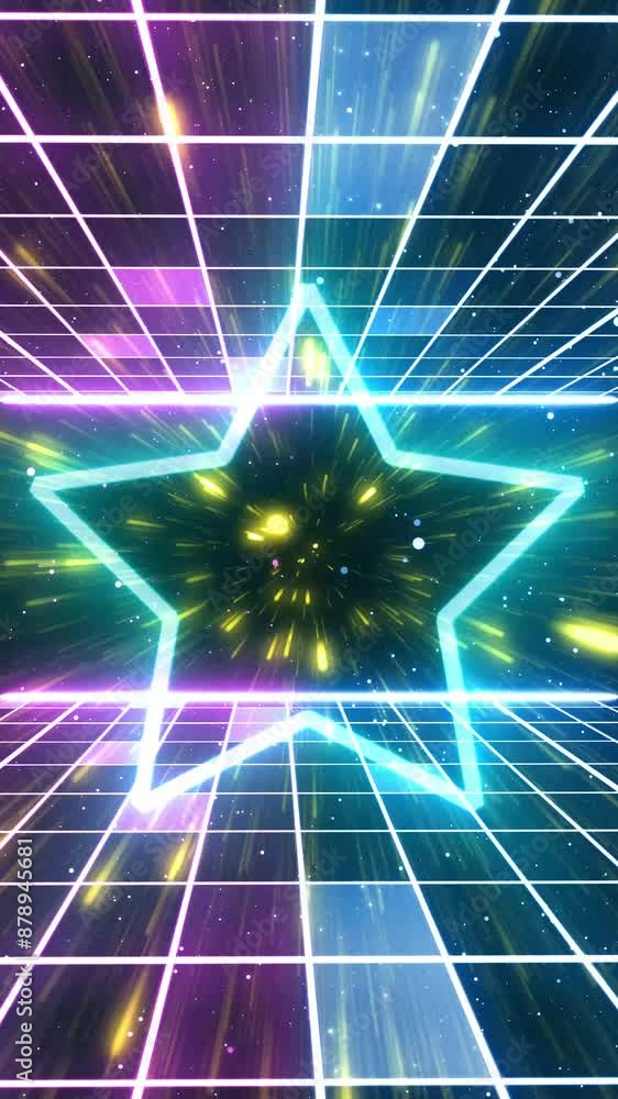Poster retro style 80s sci-fi background vertical. futuristic with laser grid. digital cyber surface style 