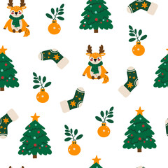 Beautiful Christmas pattern seamless, handmade pattern, great for Christmas textiles, banners, wraps, wallpapers - vector surface. Christmas elements.