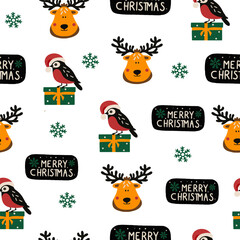 Fototapeta premium Beautiful Christmas pattern seamless, handmade pattern, great for Christmas textiles, banners, wraps, wallpapers - vector surface. Christmas elements.