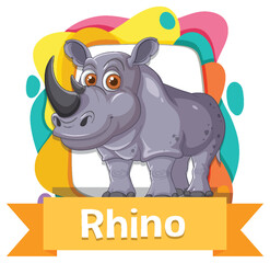 Cartoon rhino with colorful background frame