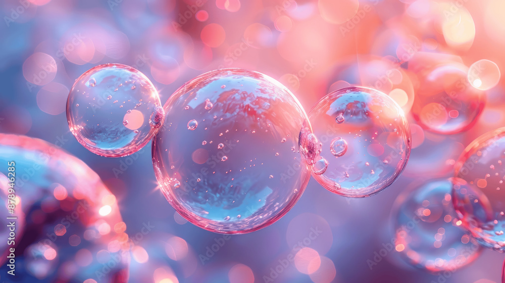 Poster colorful abstract background with floating soap bubbles and air balloons on a colorful canvas