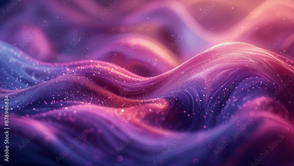 Poster hyper realistic abstract neon waves background in blue and purple with elegant curved lines and soft