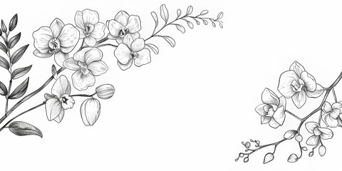 orchid flowers frame line drawing