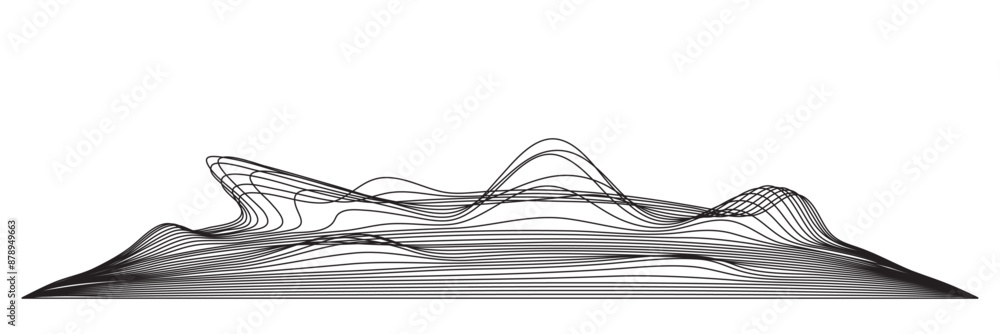 Poster flowing wave lines pattern 3d curve lines isolated on transparent background.