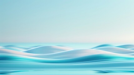 Fototapeta premium A serene abstract representation of pastel blue ocean waves, capturing a tranquil and minimalist seascape with smooth and gentle curves.