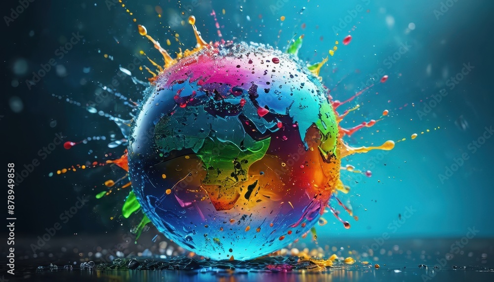 Wall mural colorful globe splash