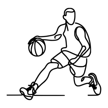 recommend clip art: one line continuous sport player dribbling basketball vector illustration template design