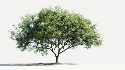 A lush green tree stands alone in a bright white space The tree is full of life with vibrant green leaves and a strong trunk on white background. lush green tree, vibrant green leaves, strong trunk,