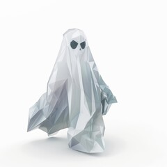 3D Render, Low Poly style of a ghostly figure with a translucent body and haunting eyes, on isolated white background, Generative AI