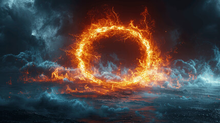 red abstract plasma lightning circle background with fire element and swirling glow particles visual effect overlay