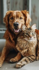Fototapeta premium A photo of a dog and a cat together