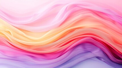 Abstract fluid art in pastel colors, featuring flowing waves of pink, orange, and purple hues creating a soothing and elegant visual effect.