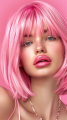 Fototapeta premium A young woman with pink hair dyed