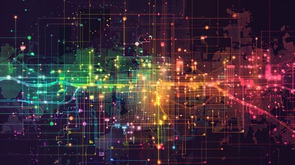 Obraz premium A heatmap of a city showing data on traffic congestion, with different colors indicating varying levels of density