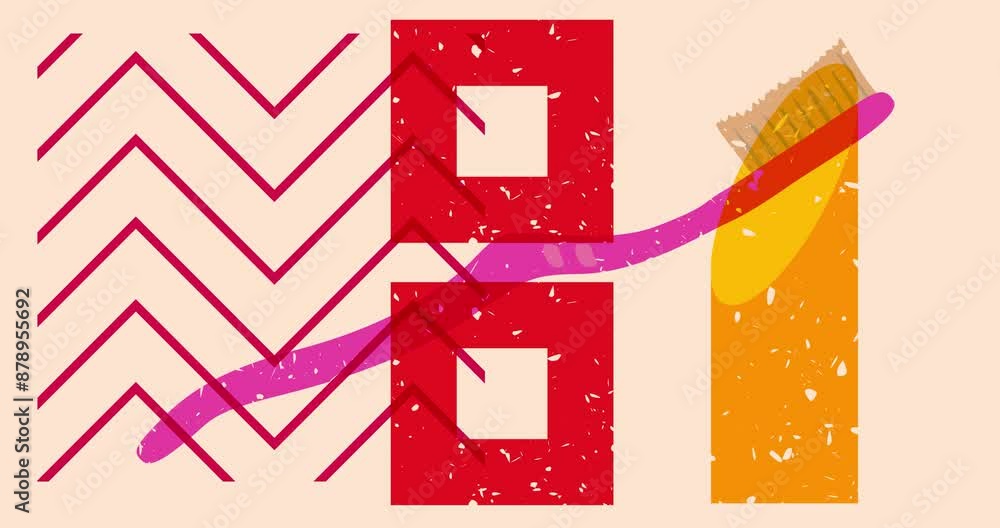 Poster risograph toothbrush with geometric shapes animation. moving object in trendy riso graph design vide