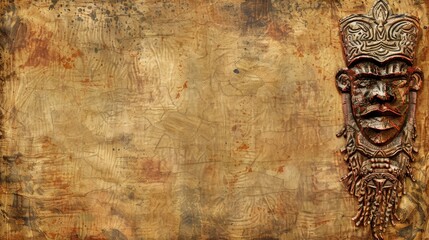 Naklejka premium Horizontal grunge background with aged paper texture and tribal mask space for text Template