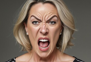 Angry mature american woman screaming