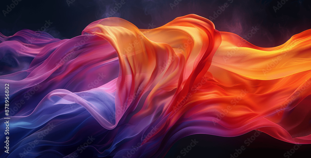 Poster dynamic abstract 3d fluid shapes on black background with colorful gradient curves