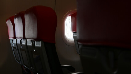 Fototapeta premium interior of airplane with empty seat, business class of plane