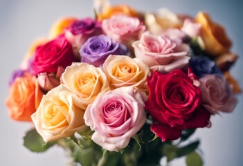 Obraz premium colourful orange birthday colorful roses gift cheerful rose flower mixed red bouquet