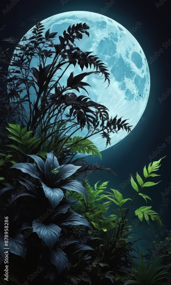 Sticker tropical jungle under a blue moon.