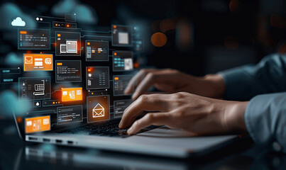 Fototapeta premium Document Management System for Business, Digital File Storage, Online Documentation, Database Technology, Cloud-based File Access, Records Keeping, Office Work Solution, Secure Doc Sharing