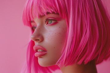 Fototapeta premium A young woman with pink hair dyed