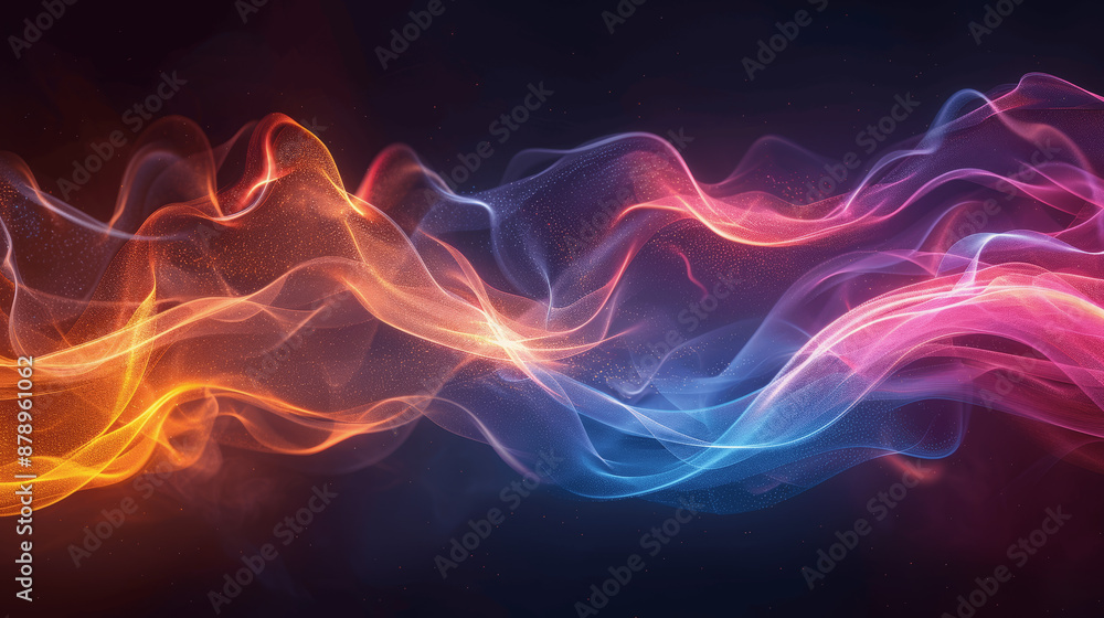Poster abstract glowing wave lines background with colorful energy in dark futuristic design