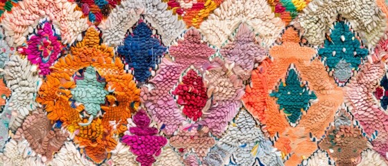 Panoramic close-up, high detail scan of Moroccan rug texture, Generative AI