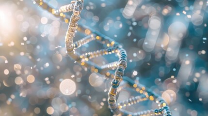 DNA Double Helix with a Blue and Gold Glitter Background