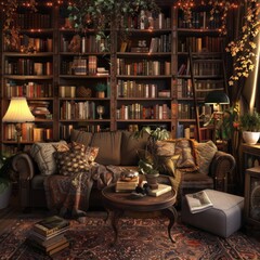 Cozy and warm living room with vintage furniture and stylish lamps