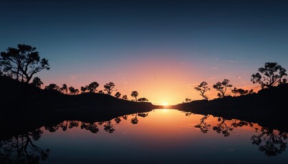 Fototapeta premium Sunset Reflections in a Serene Lake.