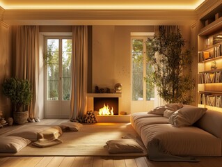 Warm living room with a vintage touch and soft lighting