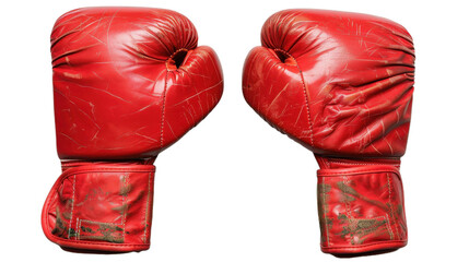 Worn Red Boxing Gloves Isolated on White Background