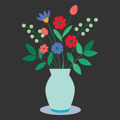 Vibrant Flat Design Colorful Houseplant in Decorative Vase