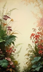 Tropical Floral Border with Soft Focus Background.